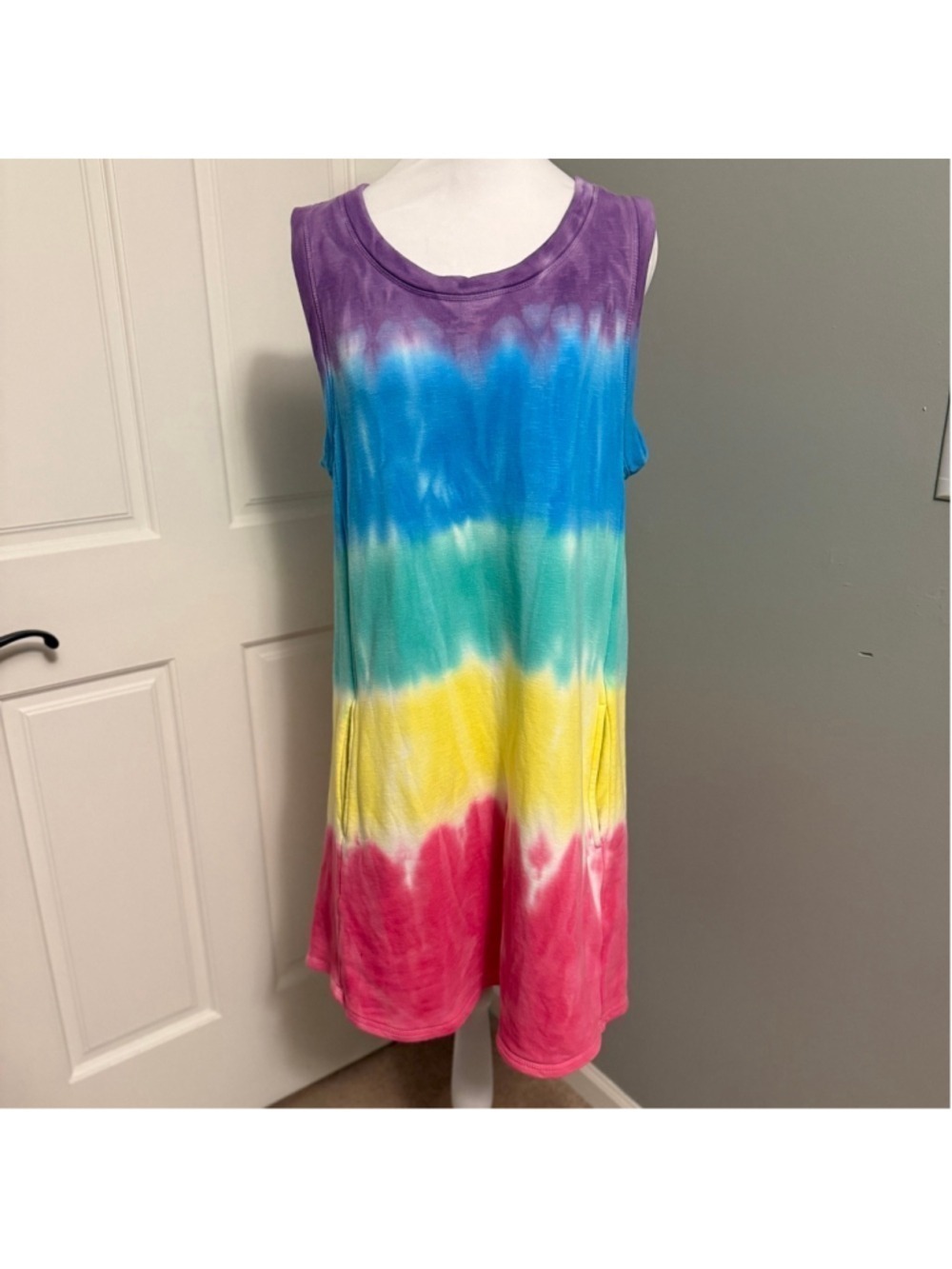 Chaser Terrycloth Tie Dye Tank Dress Pockets Size L EUC